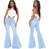 Fashion all-match slim-fit butterfly decoration wide-leg stretch flared jeans