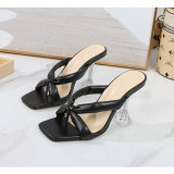 European and American open toe cool slippers herringbone square head wine cup heel Plus size shoes
