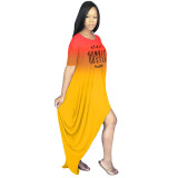 Fashion gradient positioning printing cotton split dress