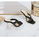 European and American open toe cool slippers herringbone square head wine cup heel Plus size shoes