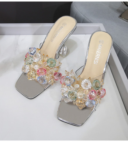 Cinderella crystal flower high heel sandals stage show Plus size shoes