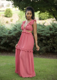 Long skirt with wood ears and ruffled lace-up vest dress