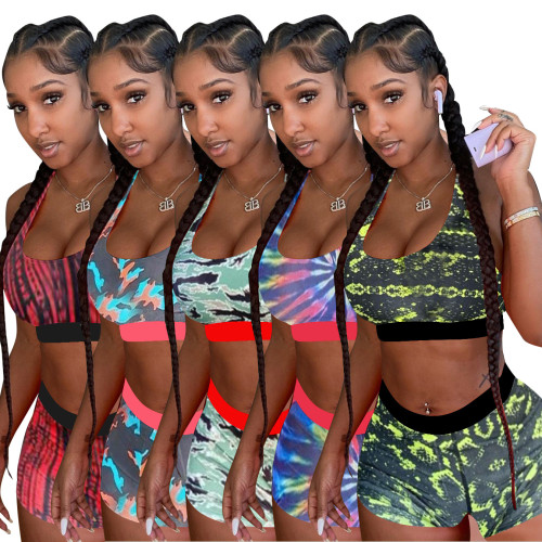 Cotton leisure sports home printing two-piece set 5 colors