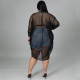 Sexy thin see-through shirt plus size long skirt ladies pajamas uniform temptation