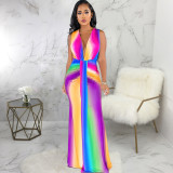 Fashion Digital Printed Sleeveless V-Neck Dress