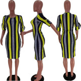 Plus Size Women's Cotton Striped Ruffle Sleeve Pullover Dress