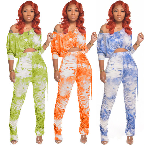 Casual tie-dye printing autumn two-piece suit