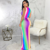 Fashion Digital Printed Sleeveless V-Neck Dress