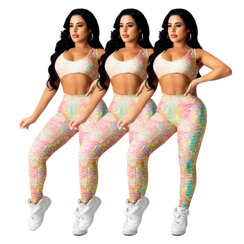 Mermaid digital printed slim-fit butt-lifting sports two-piece suit