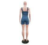 Summer sexy slim denim sling top + ultra shorts two-piece female