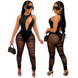 Women's stitching color contrast shrinking breastless fashion sexy jumpsuit