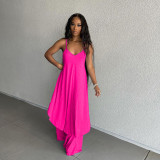 Fashionable and casual solid color sexy sling wide truffle back two-piece wide-leg pants
