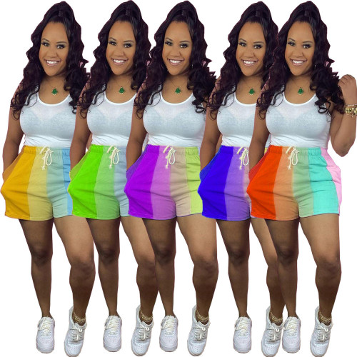 Casual fashion women's clothing digital printing rainbow stripe casual pants