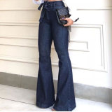 Women's high-waist micro-elastic lace-up flared pants wide-leg pants jeans
