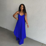 Fashionable and casual solid color sexy sling wide truffle back two-piece wide-leg pants