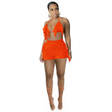 Pure color tassel strap sexy nightclub style two-piece shorts suit