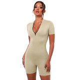 Contrasting halter deep V zipper jumpsuit