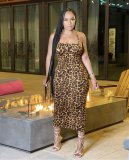 Fashion leopard print suspender halter dress dress