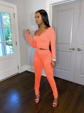 Fashion casual bottom chest solid color long-sleeved trousers two-piece suit