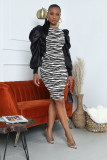 Fashion sexy leopard print round neck pullover mid-waist print slim skirt dress