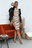 Fashion sexy leopard print round neck pullover mid-waist print slim skirt dress