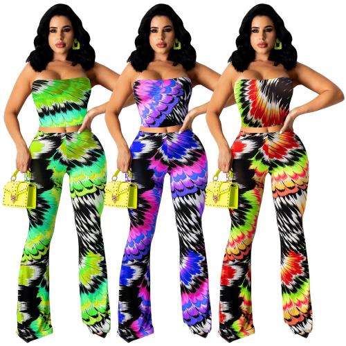 Random painted printed chest wrap and trousers two-piece suit