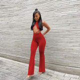 Net Red Sexy trouser suit open back fashion solid color trouser suit