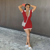 Net Red New style zipper collared short-sleeved dress pit strip sexy short skirt