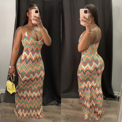 Summer new style printed striped sexy dress
