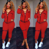 Fashion suit foreign trade fashion ribbon ribbed leisure sports suit