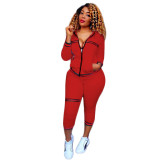 Fashion suit foreign trade fashion ribbon ribbed leisure sports suit