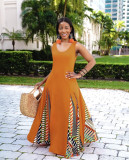 Fashionable solid color stitching geometric print big casual dress