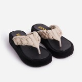 Casual woven herringbone sandals with clip toe and thick soles Plus size shoes