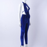 Net Red Spring new solid color halter sleeveless hanging neck T-shirt high-waisted trousers suit