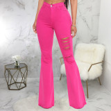 Fashion all-match trend personality ripped elastic flared pants