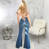 Fashion all-match wide-leg trend ripped denim stretch flared pants