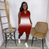 Net Red Fashion gradient zipper pocket cotton jumpsuit