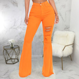 Fashion all-match trend personality ripped elastic flared pants