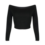Pure color sexy temperament hedging one-neck long-sleeved T-shirt top