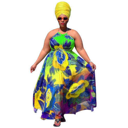 2021 digital printing fashion style big swing skirt dress plus size women's clothing