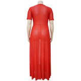 Summer new see-through slim sexy solid color polyester mesh large size women's dress