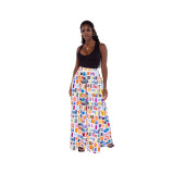 Printed casual vogue letters wide-leg culottes with pockets