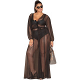 Sexy see-through mesh plus size women's jumpsuit without inner wear