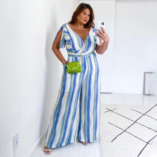 Casual fashion tie-dye printing plus size loose jumpsuit