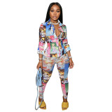 Fashion sexy printed long-sleeved trousers two-piece suit