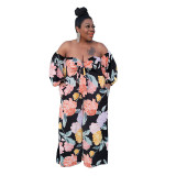 Plus size women's 2021 summer new style big flower print fashion jumpsuit