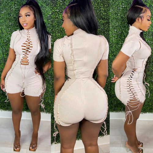 Strapping rope and raw edge one-piece shorts Jumpsuit