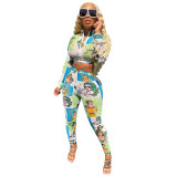 New printed suit casual sports tight sexy sunscreen two-piece suit