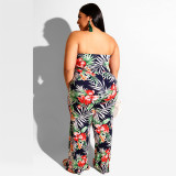 Plus size women's 2021 new spring off-shoulder printed jumpsuit