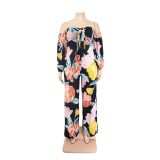 Plus size women's 2021 summer new style big flower print fashion jumpsuit